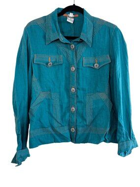Vintage 90s Alain Weiz Womens Teal Long Sleeve Button-Up Jacket Size 22 UK / 18